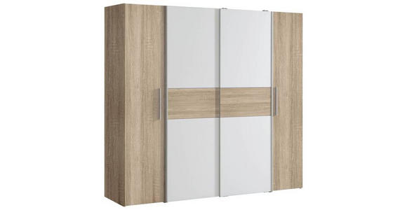 DREHTÜRENSCHRANK in Weiß, Sonoma Eiche - Alufarben/Weiß, KONVENTIONELL, Holzwerkstoff/Kunststoff (200,1/190,5/61,6cm) - Carryhome