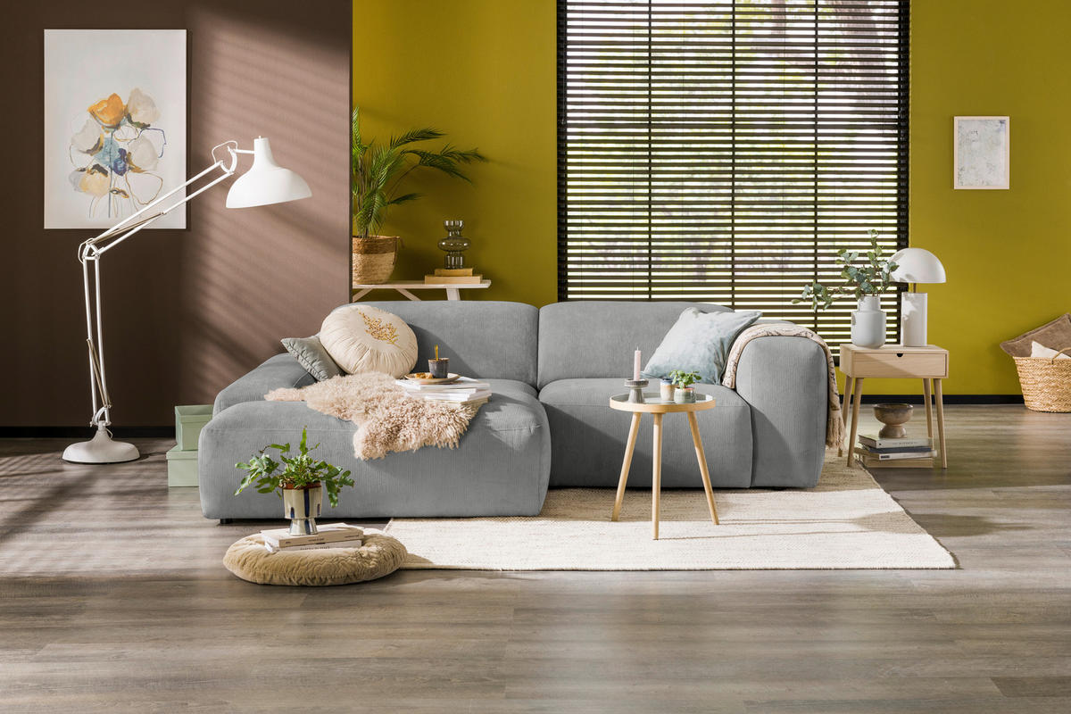 ECKSOFA in Cord Hellgrau  - Hellgrau/Schwarz, Design, Kunststoff/Textil (170/252cm) - MID.YOU