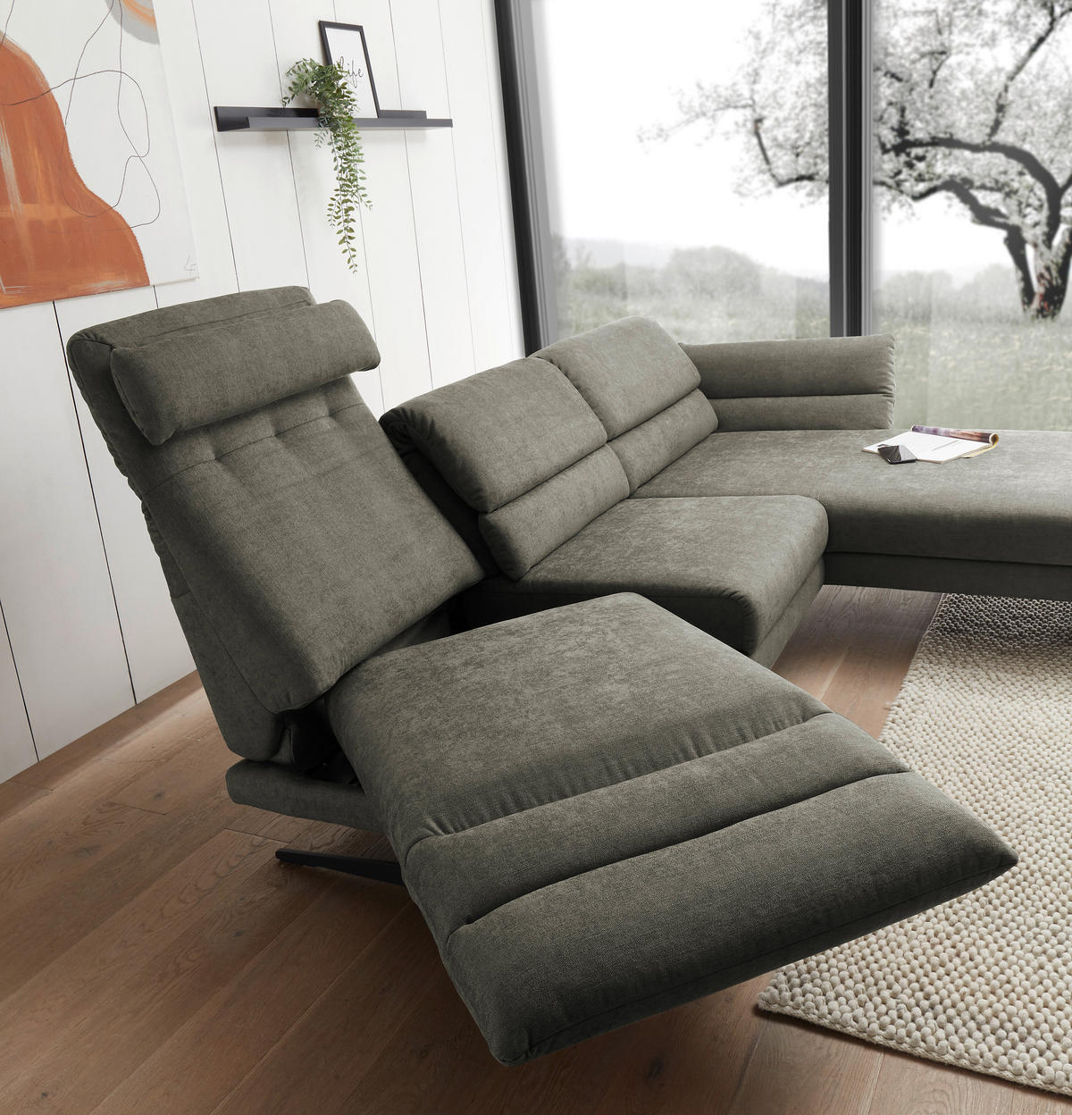 ECKSOFA in Flachgewebe Grün  - Schwarz/Grün, Design, Textil/Metall (279-327/176-217cm) - Dieter Knoll
