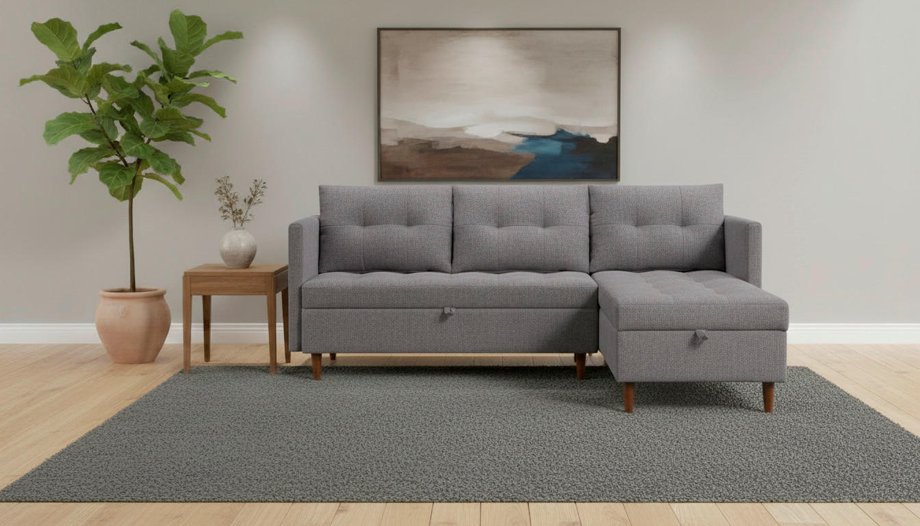 ECKSOFA SOLIN Anthrazit Webstoff Rückenkissen, Bettkasten  - Anthrazit/Braun, Design, Holz/Textil (188/79/123cm) - P & B
