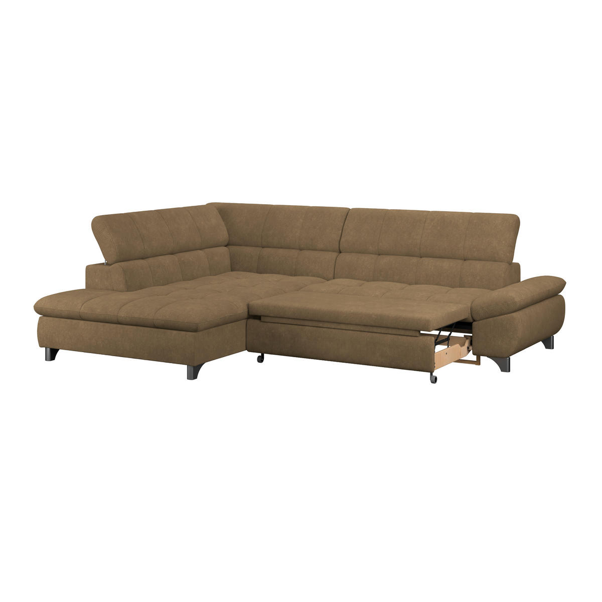 ECKSOFA Braun Chenille  - Chromfarben/Braun, KONVENTIONELL, Textil/Metall (234/312cm) - Livetastic