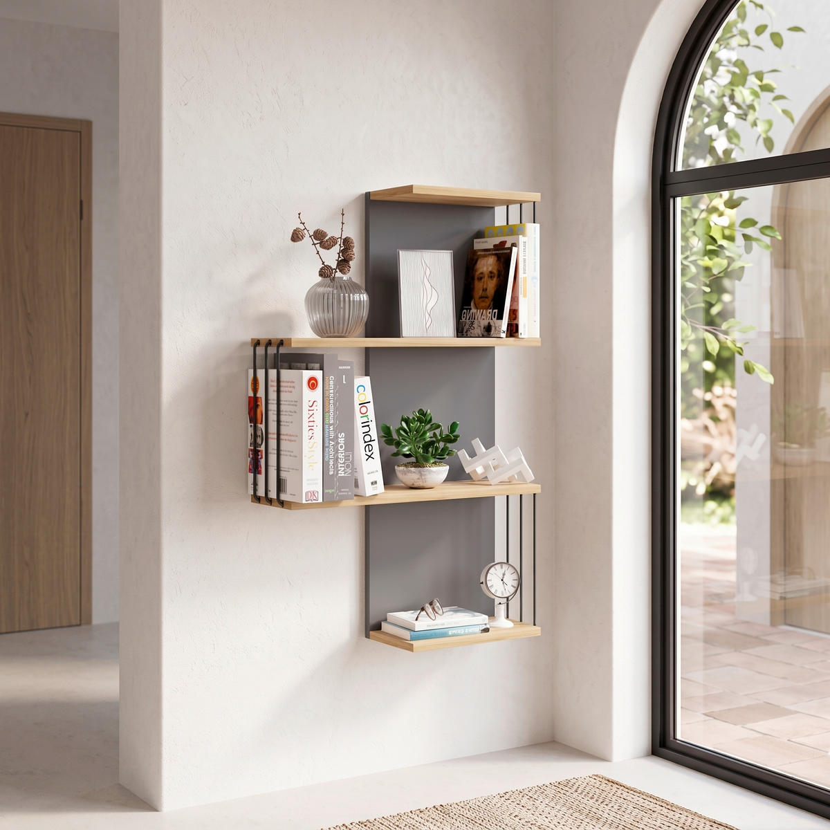WANDBOARD Holzwerkstoff Anthrazit, Eichefarben  - Eichefarben/Anthrazit, Design, Holzwerkstoff (68/98/19cm) - Livetastic