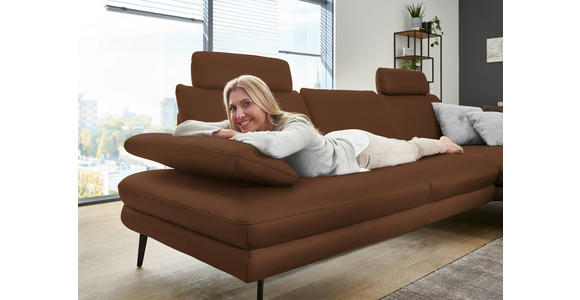 ECKSOFA in Echtleder Hellbraun  310/180 cm  - Hellbraun/Schwarz, Design, Leder/Metall (310/180cm) - Dieter Knoll