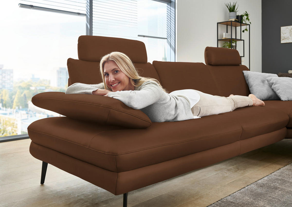 ECKSOFA in Echtleder Hellbraun  - Hellbraun/Schwarz, Design, Leder/Metall (310/180cm) - Dieter Knoll