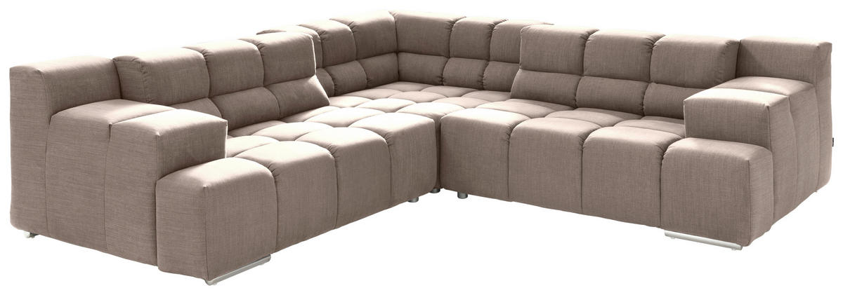 ECKSOFA in Flachgewebe, Leinenoptik Hellbraun  - Hellbraun/Schwarz, Design, Textil/Metall (257/257cm) - Designwerk