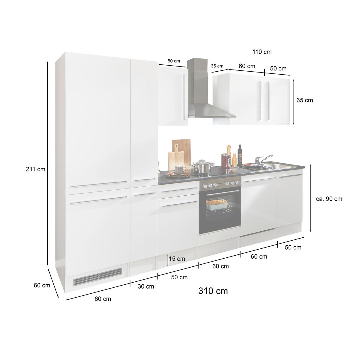 KÜCHENBLOCK 310 cm   in Anthrazit, Eiche Artisan  - Anthrazit/Schwarz, LIFESTYLE, Holzwerkstoff/Kunststoff (310cm) - MID.YOU