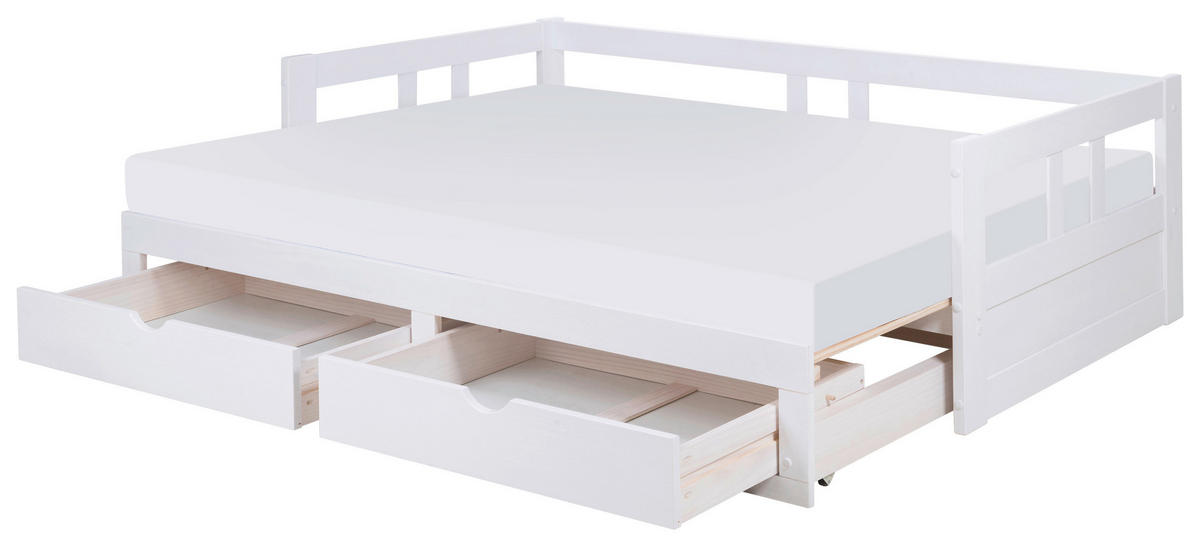 AUSZIEHBETT 90/200 cm Weiss  - Weiss/Naturfarben, Romantik / Landhaus, Holz/Holzwerkstoff (90/200cm) - MID.YOU