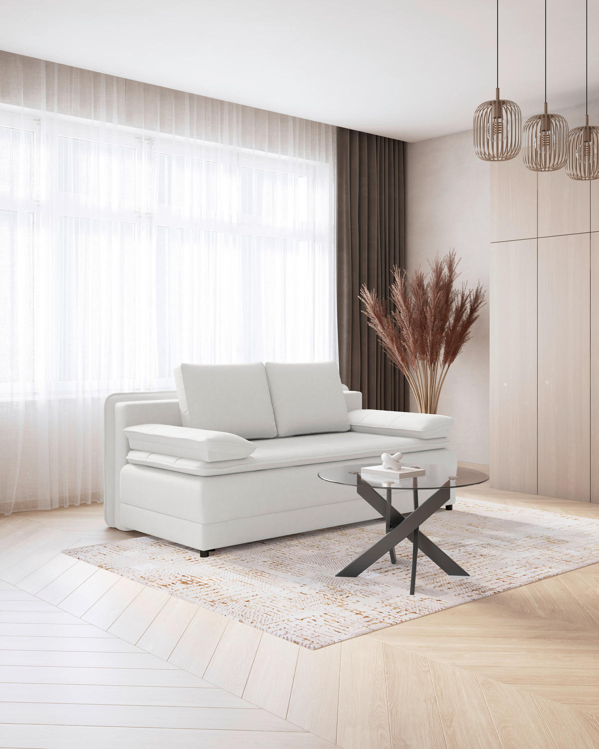 SCHLAFSOFA in Webstoff Weiss  - Weiss/Schwarz, Modern, Kunststoff/Textil (202/73-92/105cm) - MID.YOU