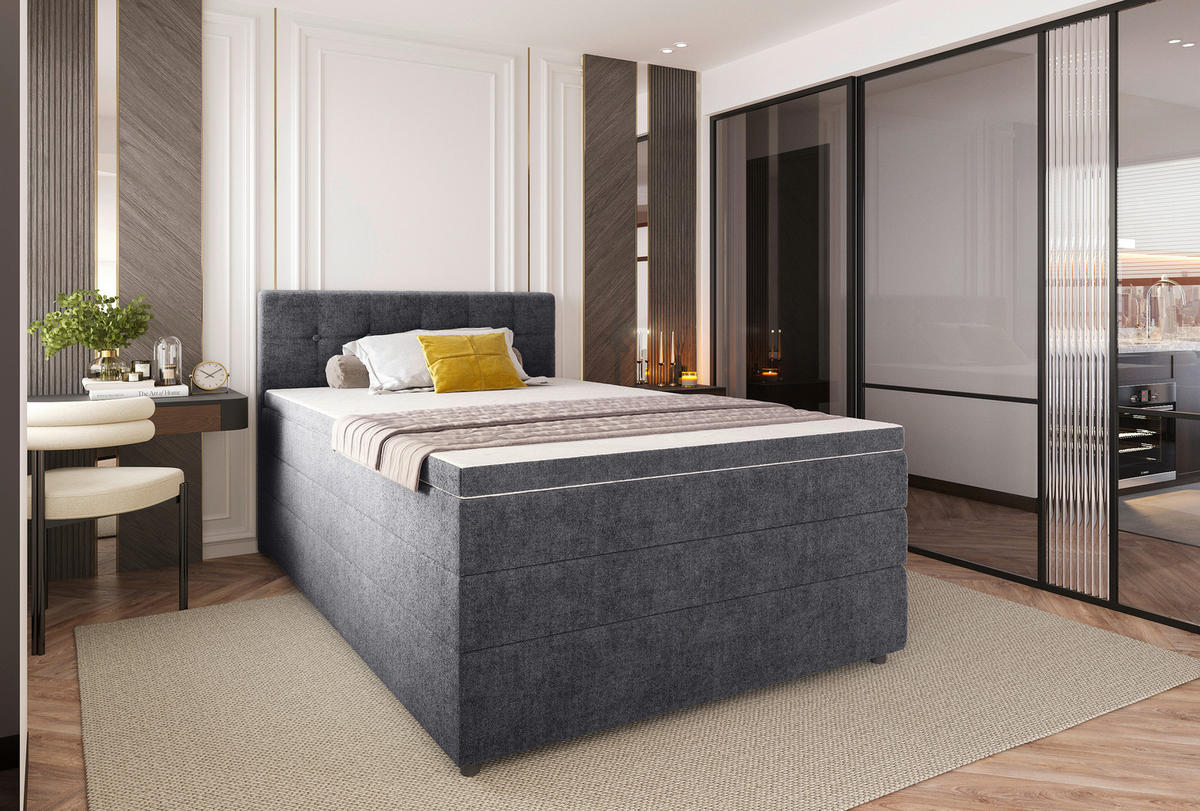 BOXSPRINGBETT 120/200 cm  in Grau  - Schwarz/Grau, Konventionell, Kunststoff/Textil (120/200cm) - Carryhome