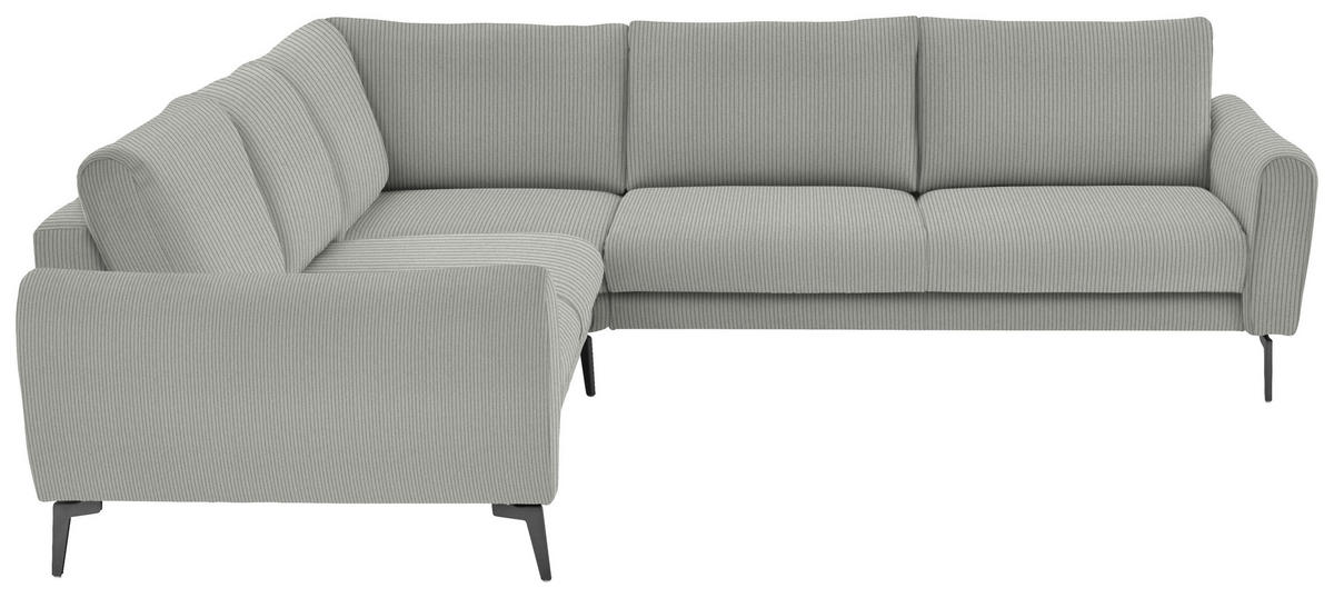 ECKSOFA in Velours, Feincord Silberfarben  - Silberfarben/Schwarz, Design, Textil/Metall (254/280cm) - Beldomo Style