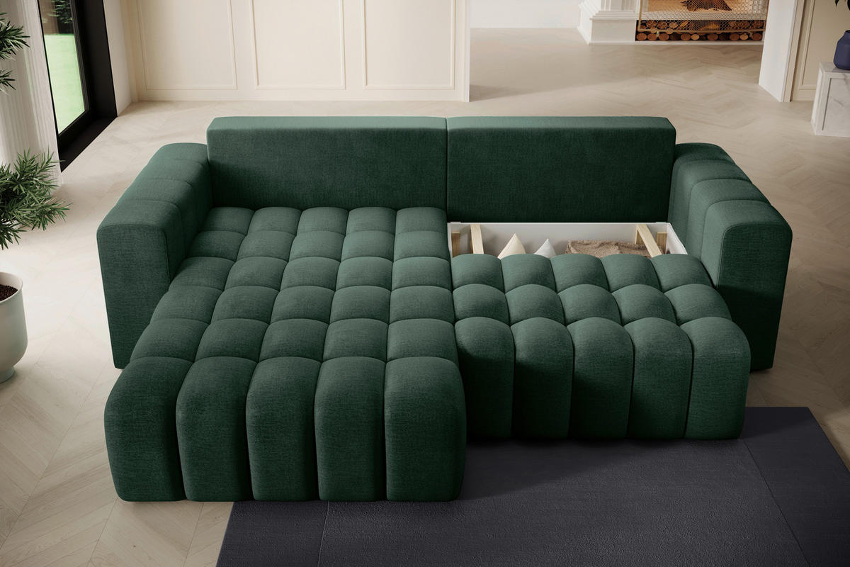 ECKSOFA BONETT in Samt Dunkelgrün  175/250 cm  - Dunkelgrün/Schwarz, Design, Kunststoff/Textil (175/250cm) - MID.YOU