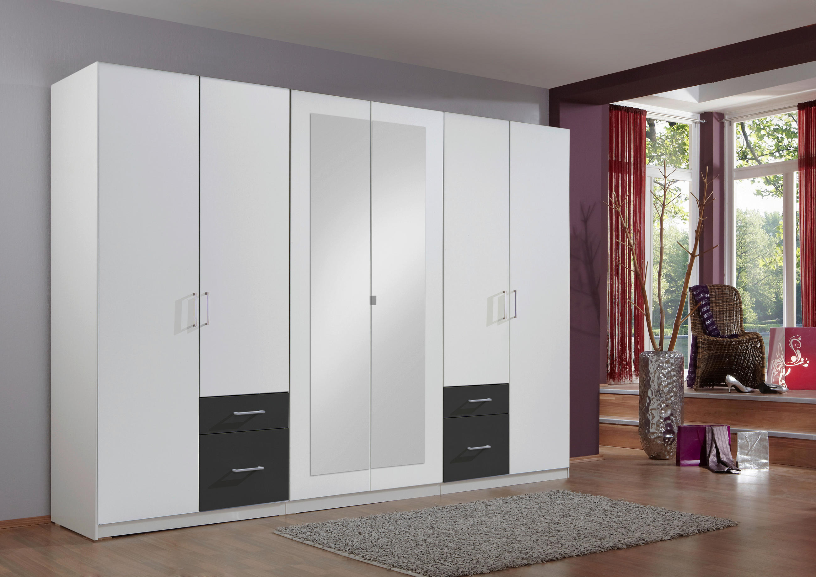 DREHTÜRENSCHRANK 270/210/58 cm 6-türig - Silberfarben/Graphitfarben, Design, Glas/Holzwerkstoff (270/210/58cm) - MID.YOU