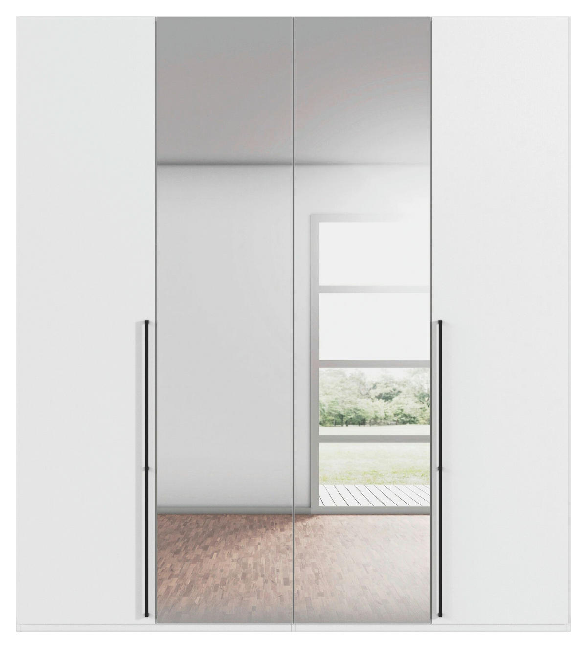 DREHTÜRENSCHRANK 201/223/61 cm,  in Weiß, 4-türig  - Chromfarben/Schwarz, Basics, Glas/Holzwerkstoff (201/223/61cm) - Novel