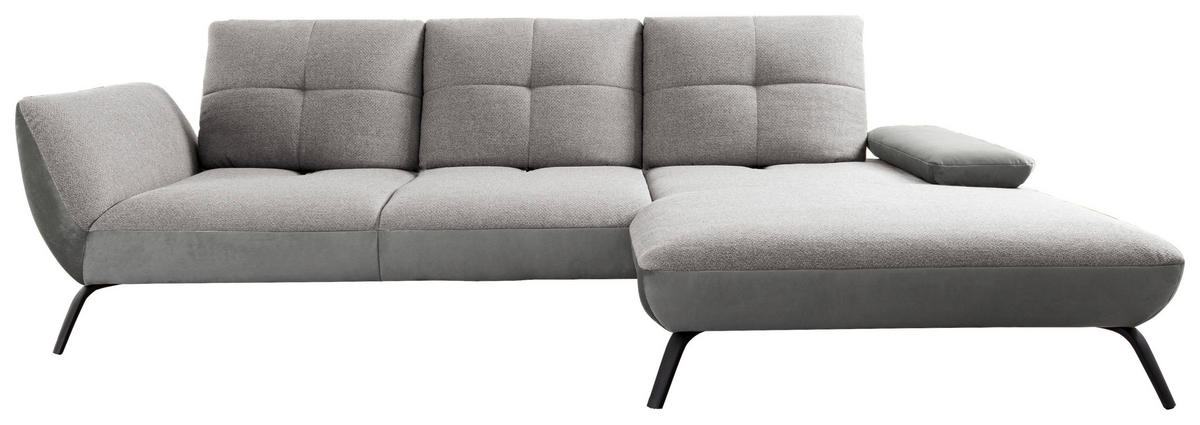 WOHNLANDSCHAFT Silberfarben, Hellgrau Flachgewebe  - Silberfarben/Hellgrau, MODERN, Textil/Metall (301/191cm) - Livetastic