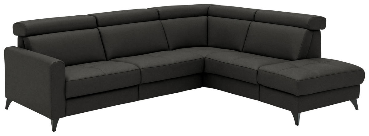 ECKSOFA Flachgewebe Schwarz  - Schwarz, Konventionell, Textil/Metall (276/214cm) - Beldomo System