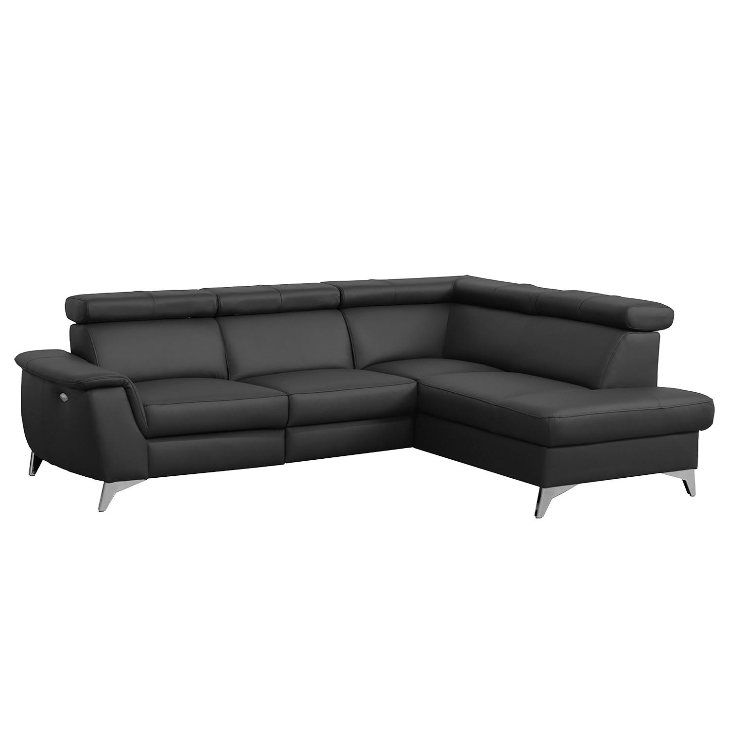 ECKSOFA Schwarz Echtleder Lederlook  - Chromfarben/Schwarz, Design, Leder/Textil (257/197cm) - Livetastic