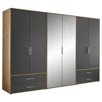 KLEIDERSCHRANK 305/207/58 cm,  in Graphitfarben, Eiche Artisan, 6-türig  - Alufarben/Graphitfarben, KONVENTIONELL, Glas/Holzwerkstoff (305/207/58cm) - Boxxx
