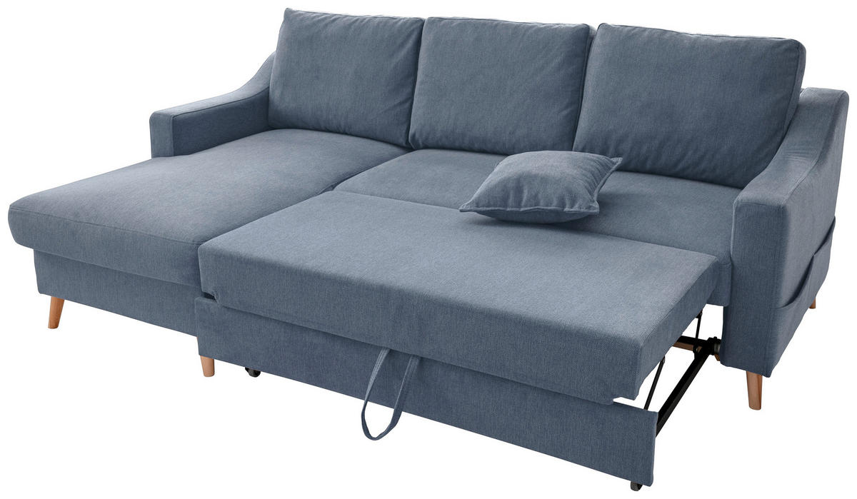 ECKSOFA in Struktur Blau  150/228 cm  - Blau/Naturfarben, KONVENTIONELL, Holz/Textil (150/228cm) - P & B