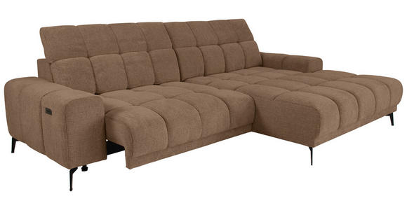 ECKSOFA inkl.Funktionen Hellbraun Chenille  - Hellbraun/Schwarz, MODERN, Textil/Metall (300/195cm) - Xora