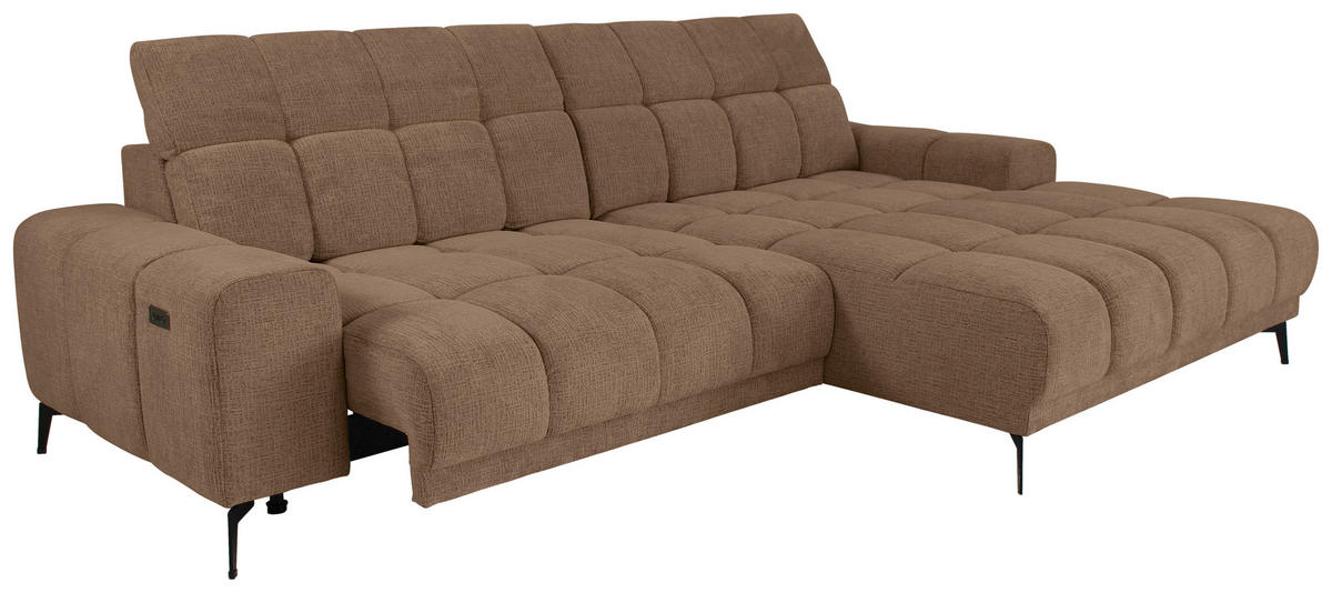 ECKSOFA inkl.Funktionen Hellbraun Chenille  - Hellbraun/Schwarz, MODERN, Textil/Metall (300/195cm) - Xora