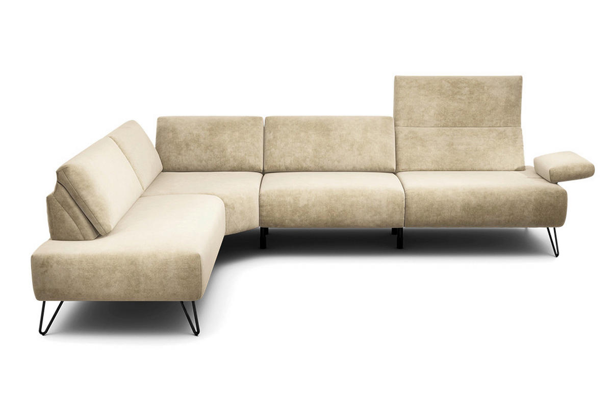 ECKSOFA Cosy Naturfarben Samt  - Schwarz/Naturfarben, Design, Textil/Metall (213/288-303cm) - SENSOO
