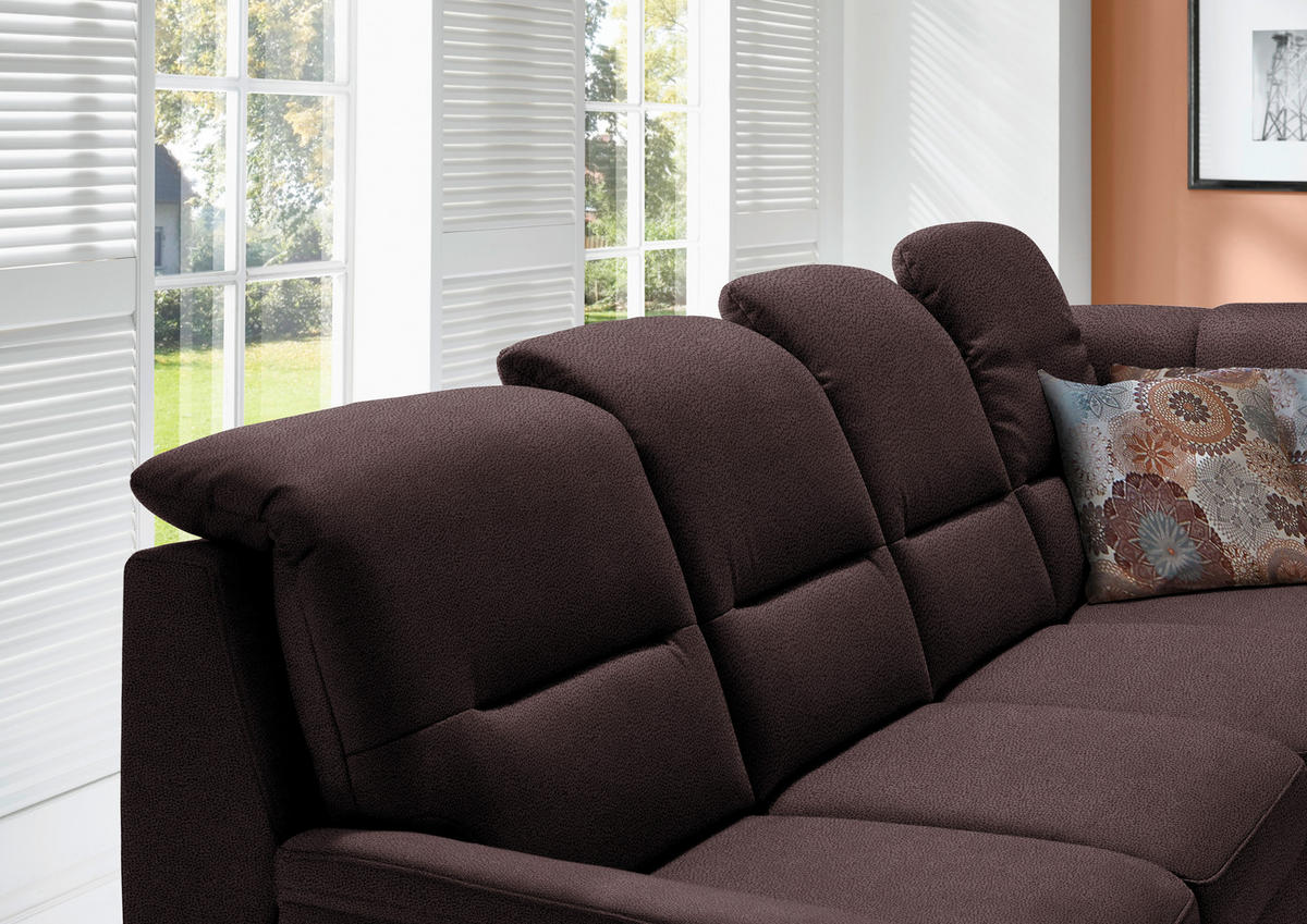 ECKSOFA in Mikrofaser Dunkelbraun  - Dunkelbraun/Schwarz, Konventionell, Holz/Textil (303/245cm) - Beldomo Comfort