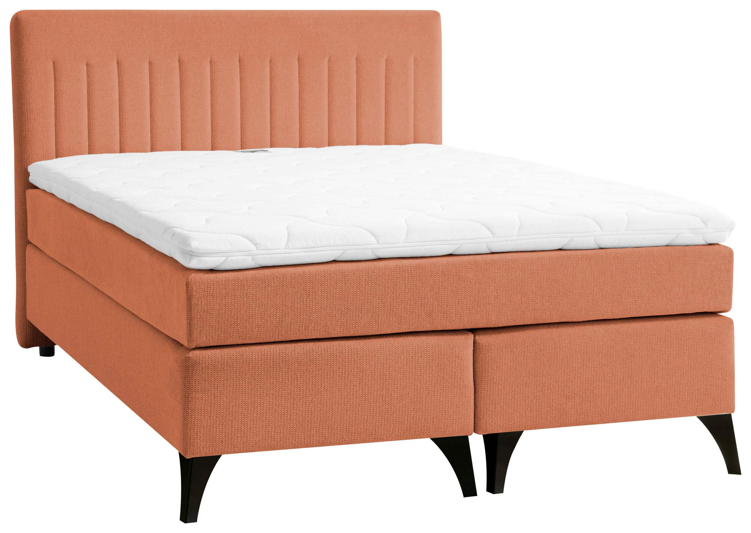 BOXSPRINGBETT 140/200 cm,  in Rostfarben, Topper, Matratze, gepolstertes Kopfteil, H2 = mittel  - Rostfarben/Schwarz, Basics, Textil/Metall (140/200cm) - Boxxx
