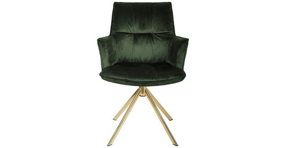 ARMLEHNSTUHL  Stoffauswahl, Sitzfläche 360° drehbar, automatische Rückholfunktion Samt  - Goldfarben/Grün, Design, Textil/Metall (59/89,5/63cm) - Novel
