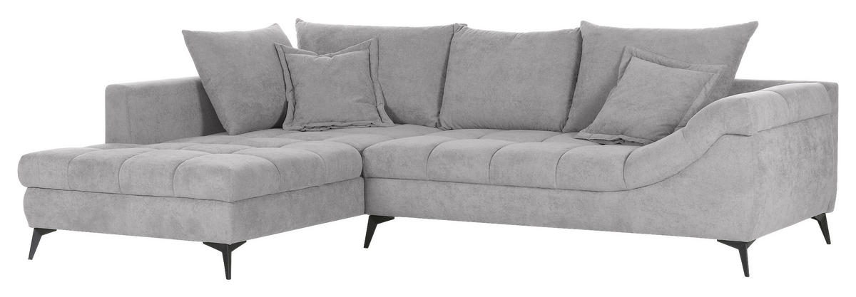 ECKSOFA in Flachgewebe Hellgrau  - Hellgrau/Schwarz, Design, Textil/Metall (224/307cm) - Stylife