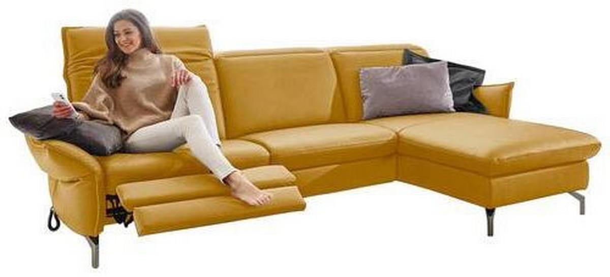 ECKSOFA in Lederlook (vegan) Gelb  - Gelb/Nickelfarben, Modern, Textil/Metall (233/179cm) - Livetastic