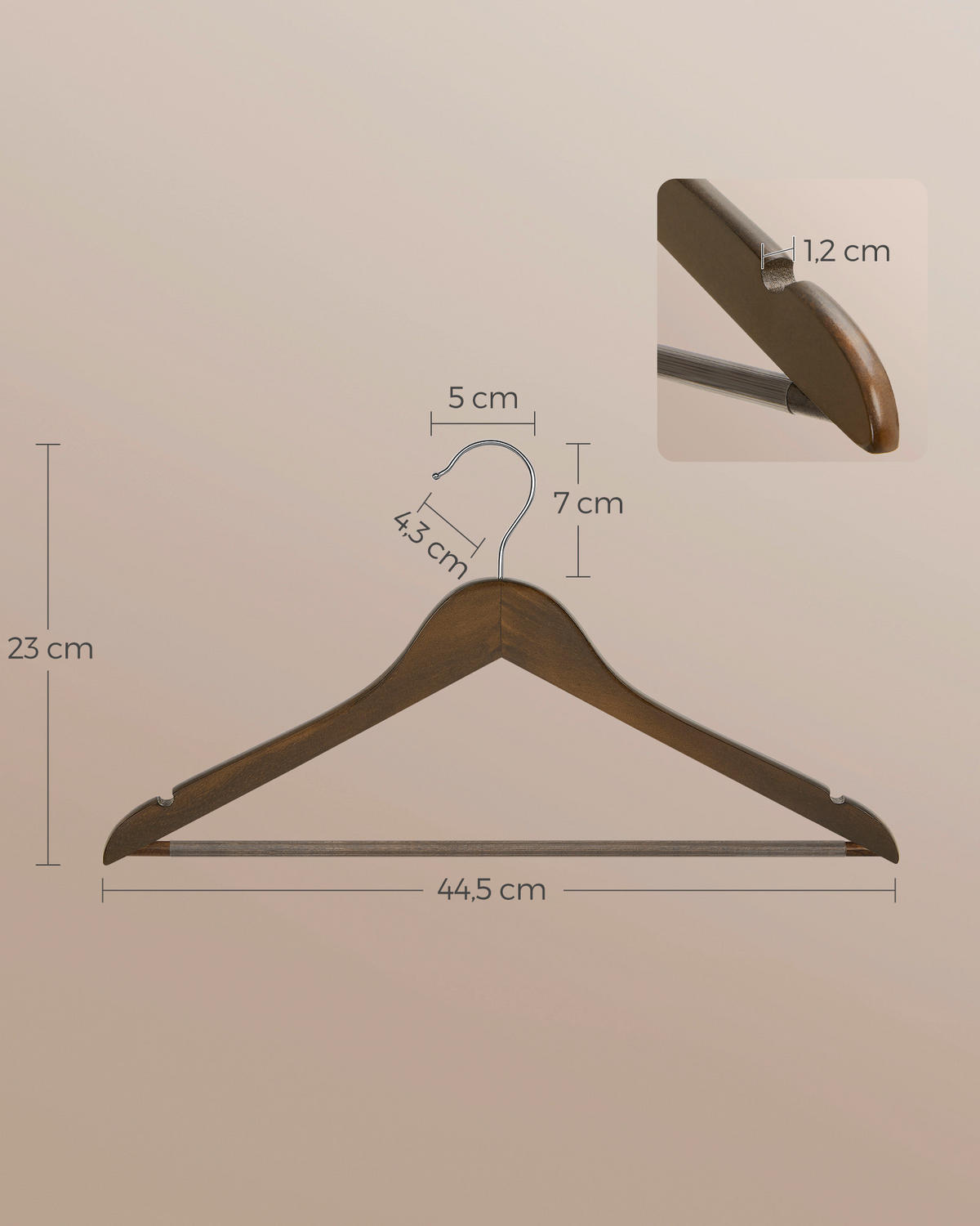 KLEIDERBÜGELSET 44,5 cm Holz, Metall  - Silberfarben/Braun, Basics, Holz/Metall (44,5cm)