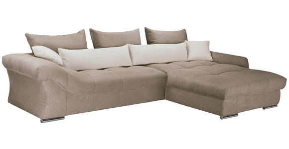 ECKSOFA Naturfarben, Taupe Cord  - Taupe/Chromfarben, KONVENTIONELL, Textil/Metall (335/225cm) - Carryhome