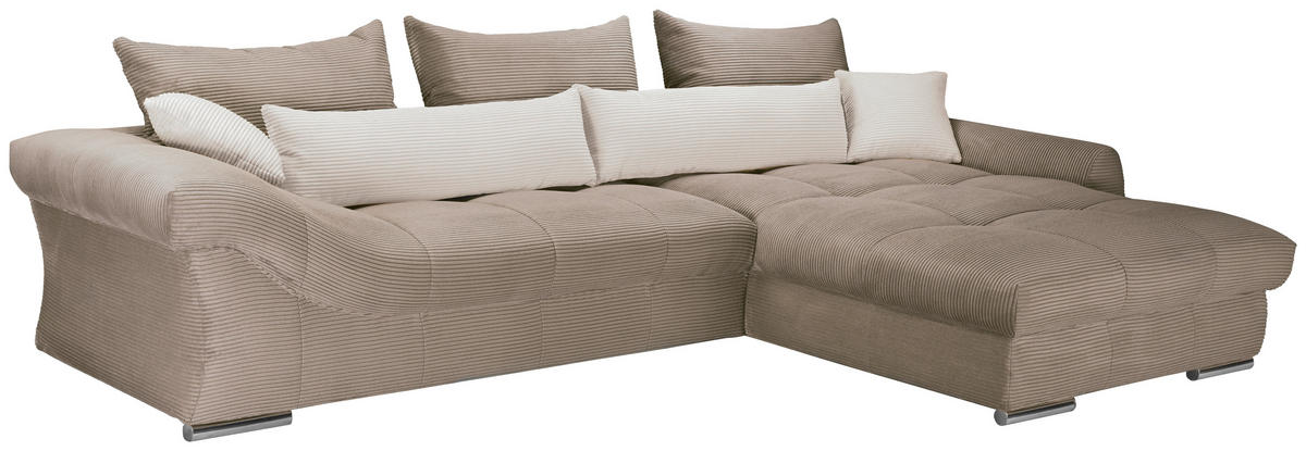 ECKSOFA Naturfarben, Taupe Cord  - Taupe/Chromfarben, KONVENTIONELL, Textil/Metall (335/225cm) - Carryhome