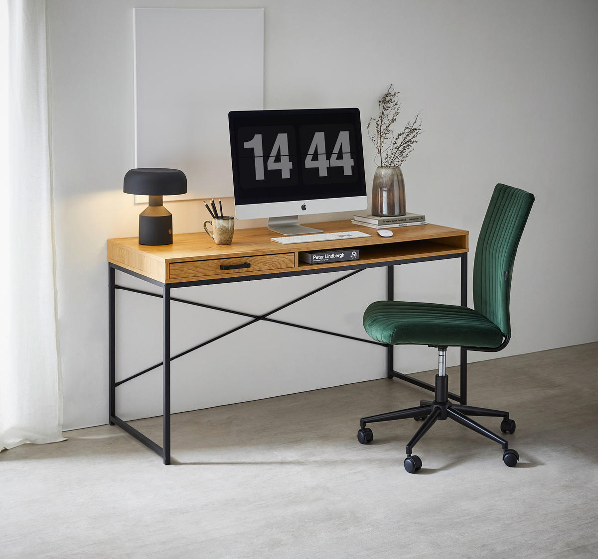 SCHREIBTISCH 140/58/76 cm  in Wildeiche  - Wildeiche/Schwarz, MODERN, Holzwerkstoff/Metall (140/58/76cm) - Carryhome