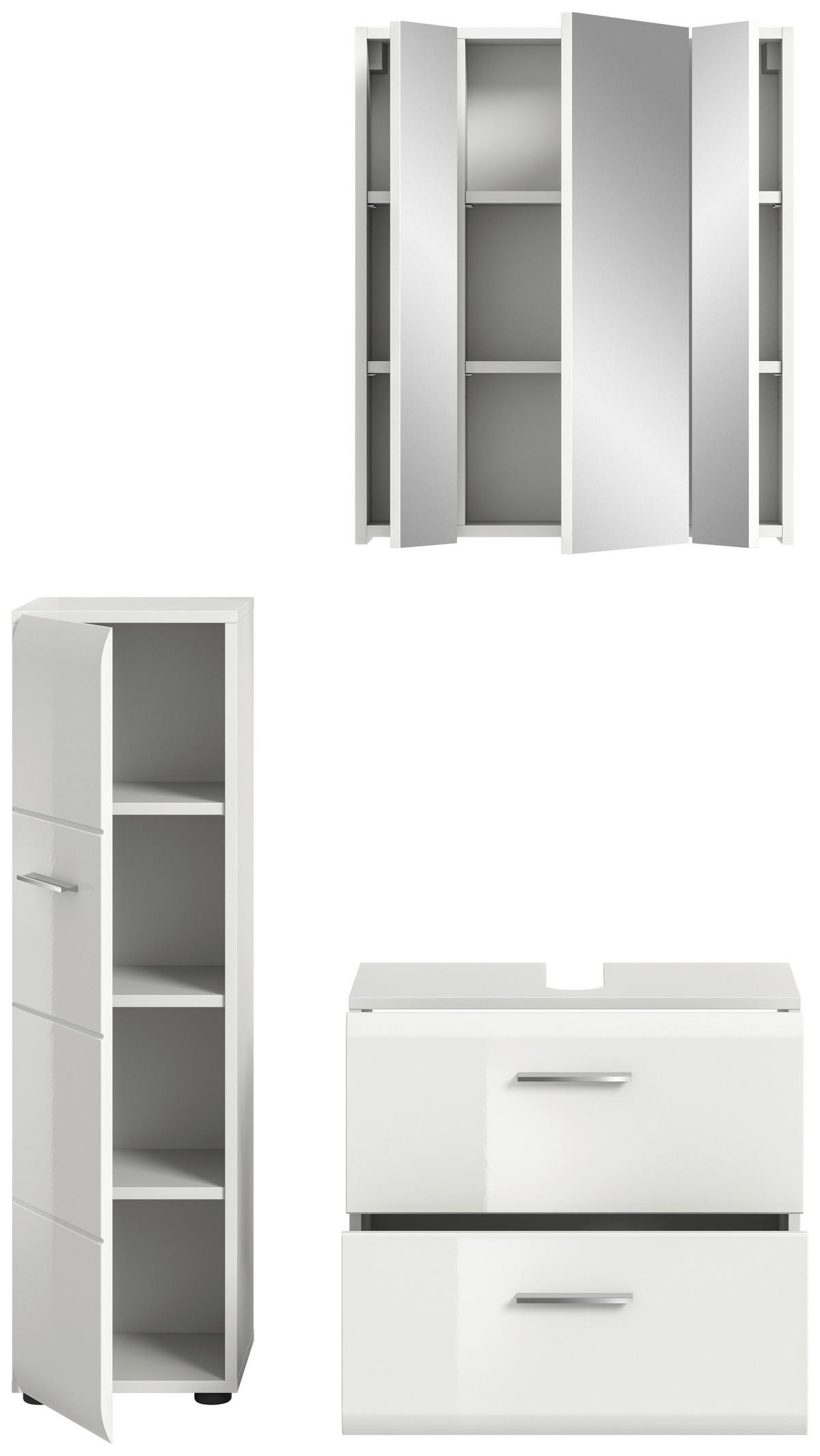 BADEZIMMER 3-teilig  in 90 cm  - Weiß Hochglanz/Silberfarben, MODERN, Holzwerkstoff/Kunststoff (90cm) - MID.YOU