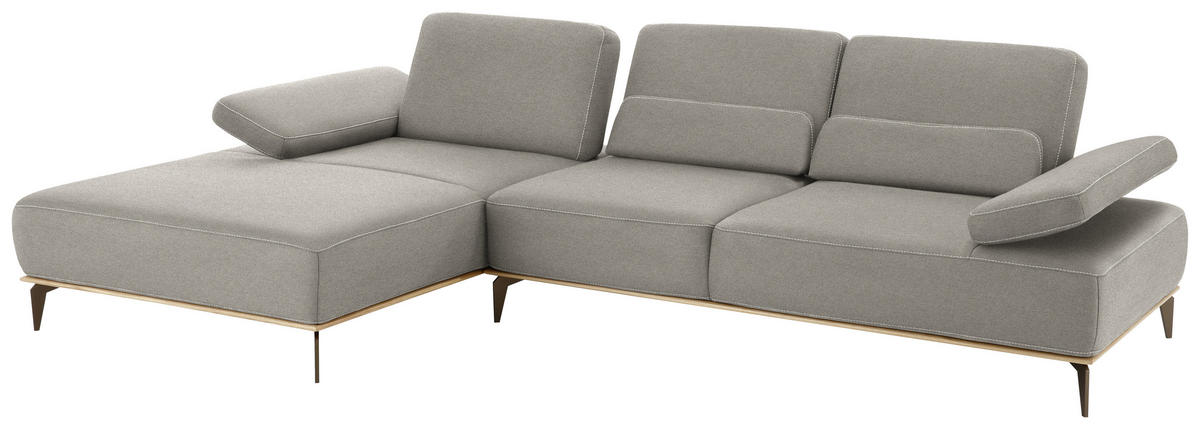 ECKSOFA in Mikrofaser Grau  176/298 cm  - Beige/Bronzefarben, Design, Textil/Metall (176/298cm) - Valnatura