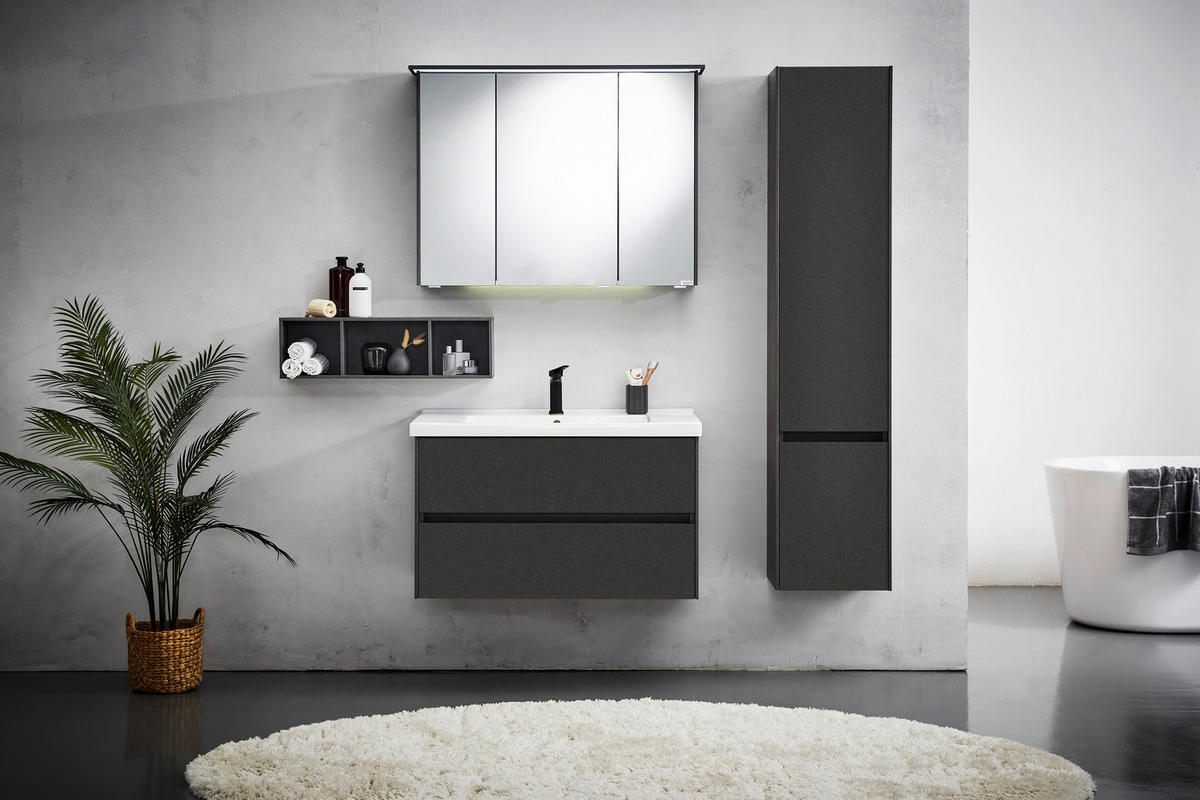 BADEZIMMER  in 92 cm  - Dunkelgrau/Schwarz, KONVENTIONELL, Glas/Keramik (92cm) - Dieter Knoll