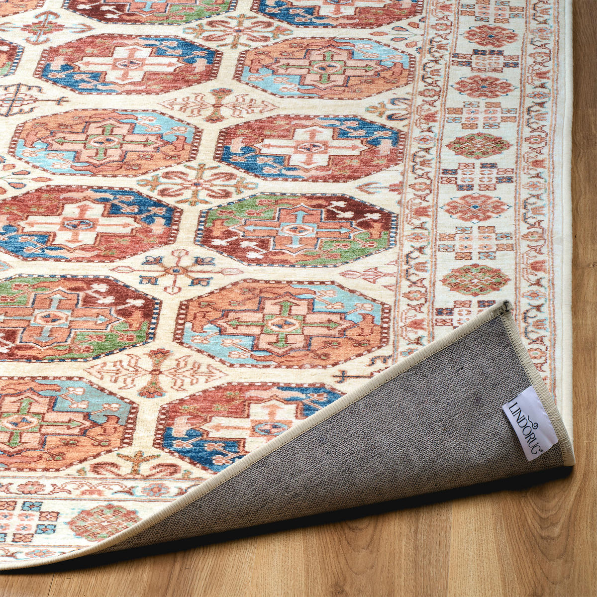 LÄUFER Living Bathian 80/250 cm  in Creme, Terracotta, Graublau  - Graublau/Terracotta, LIFESTYLE, Kunststoff/Textil (80/250cm) - Lindorug