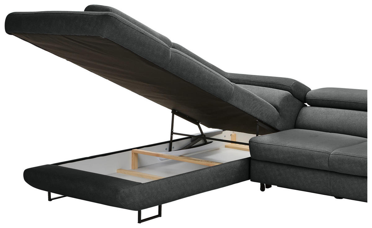 ECKSOFA in Webstoff Dunkelgrau  - Dunkelgrau/Schwarz, Design, Textil/Metall (235/280cm) - Hom`in