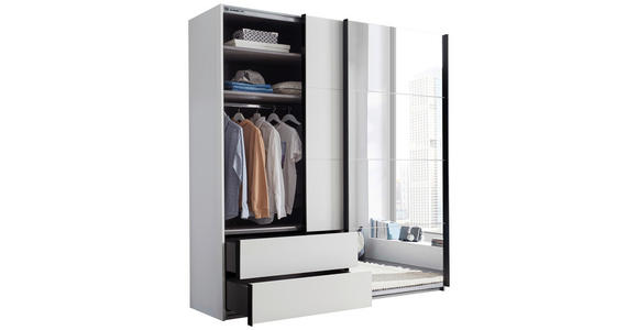SCHWEBETÜRENSCHRANK  in Schwarz, Weiß  - Schwarz/Weiß, MODERN, Glas/Holzwerkstoff (215/225,5/60,5cm) - Xora
