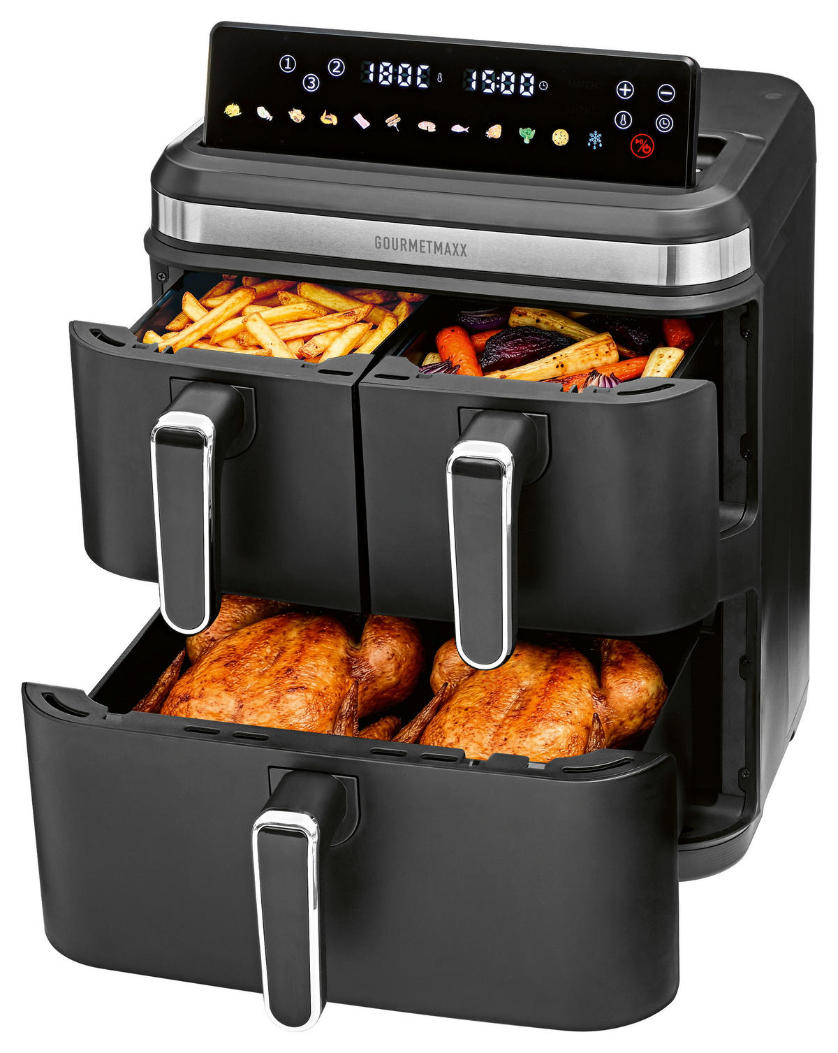 HEIßLUFTFRITTEUSE GOURMETmaxx 17 L  - Edelstahlfarben/Schwarz, MODERN, Kunststoff/Metall (37,7/37,5/43cm) - GOURMETMAXX