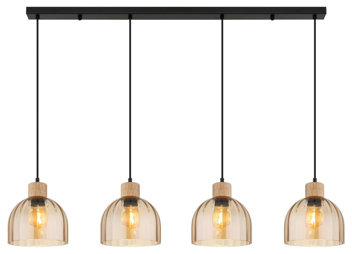 HÄNGELEUCHTE Swanson 113/20 cm  - Bernsteinfarben/Schwarz, Design, Glas/Holz (113/20cm) - Globo