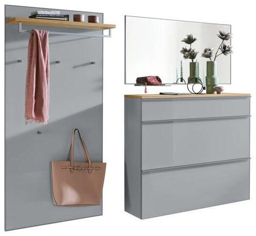 GARDEROBE 4-teilig  in 220/195/40 cm  - Alufarben/Grau, Design, Glas/Holz (220/195/40cm)