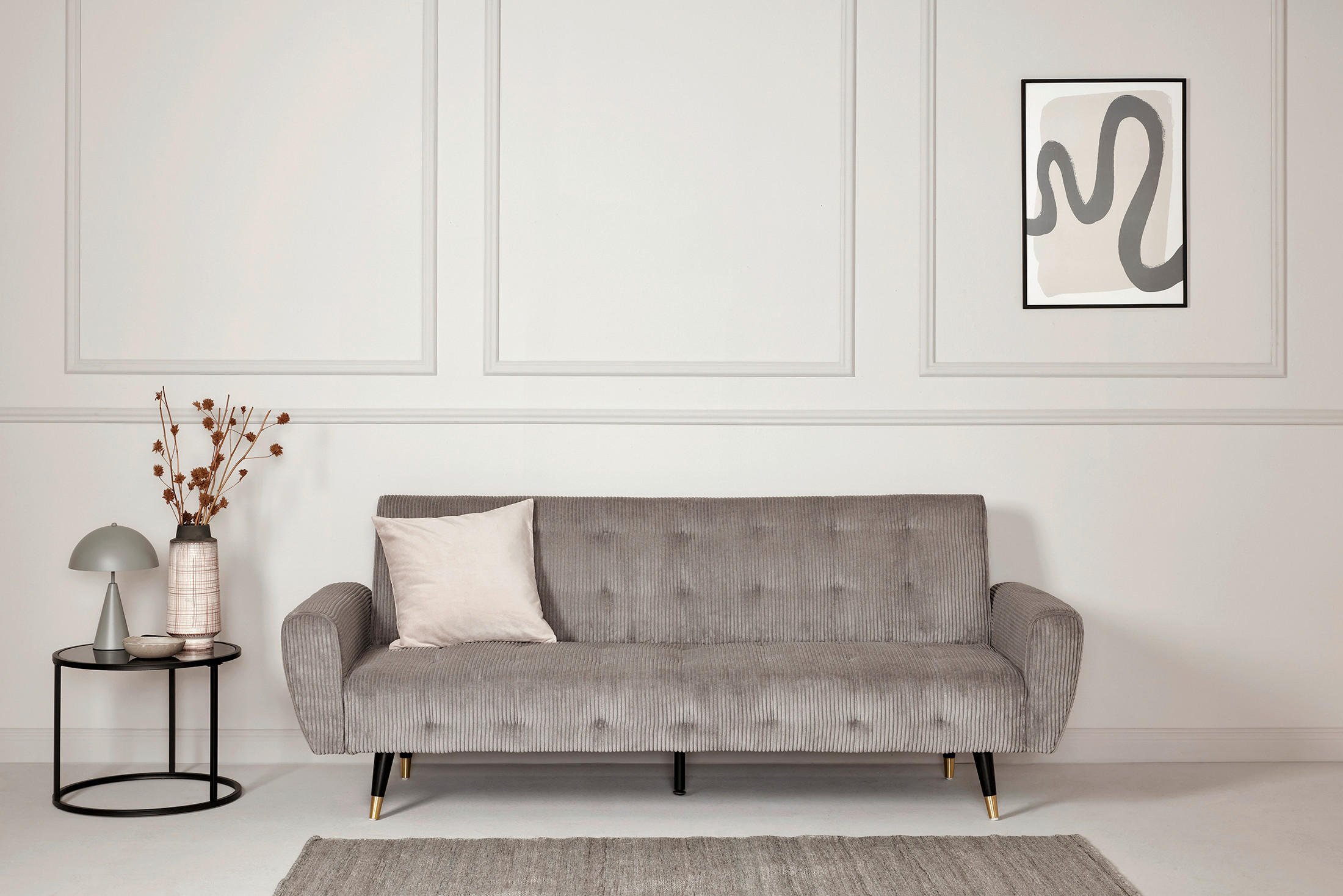 SCHLAFSOFA Cord Grau  - Goldfarben/Schwarz, MODERN, Holz/Textil (213/83/83cm) - Livetastic