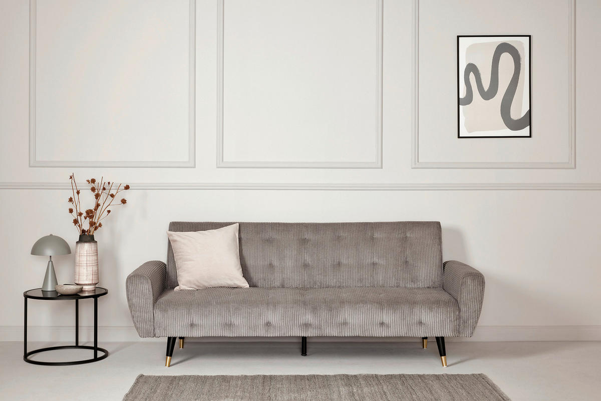 SCHLAFSOFA Cord Grau  - Goldfarben/Schwarz, MODERN, Holz/Textil (213/83/83cm) - Livetastic