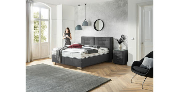 BOXSPRINGBETT 180/200 cm,  in Grau, Matratze, H2 + H4 = mittel + sehr fest  - Chromfarben/Grau, KONVENTIONELL, Textil (180/200cm) - Dieter Knoll