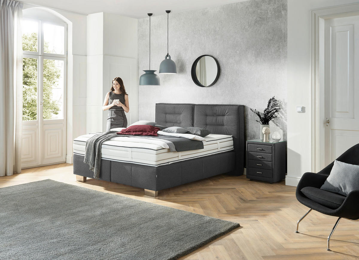 BOXSPRINGBETT 180/200 cm  in Grau  - Chromfarben/Grau, KONVENTIONELL, Textil (180/200cm) - Dieter Knoll