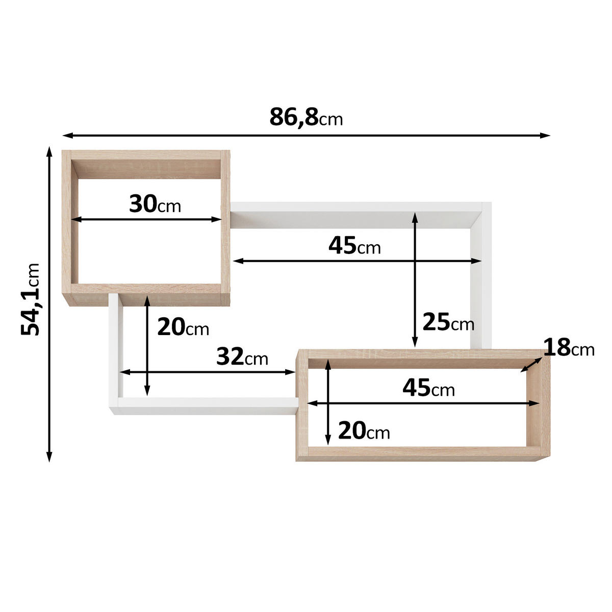 FALIPOLC 86,8/54,1/18 cm  - Sonoma tölgy/fehér, Basics, faalapú anyag (86,8/54,1/18cm) - MID.YOU