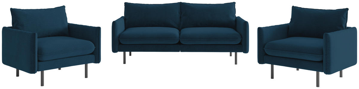 SITZGARNITUR in Flachgewebe Blau  - Blau/Schwarz, Design, Textil (215/85/92cm) - Livetastic