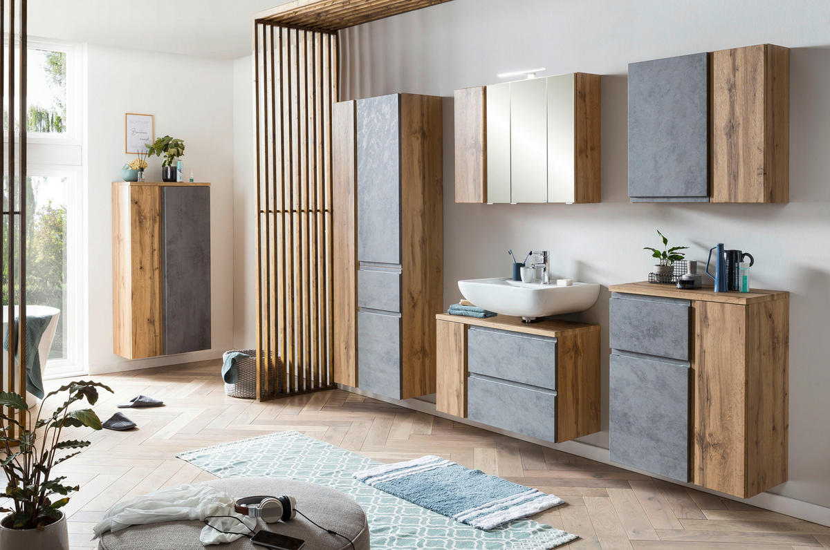 SKRINKA POD UMÝVADLO, 85/56/35 cm - svetlosivá/dub wotan, Modern, kompozitné drevo (85/56/35cm) - Held